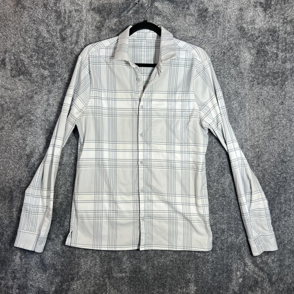 Lululemon Shirt Mens Large White Gray Plaid Long Sleeve Button Up Casual